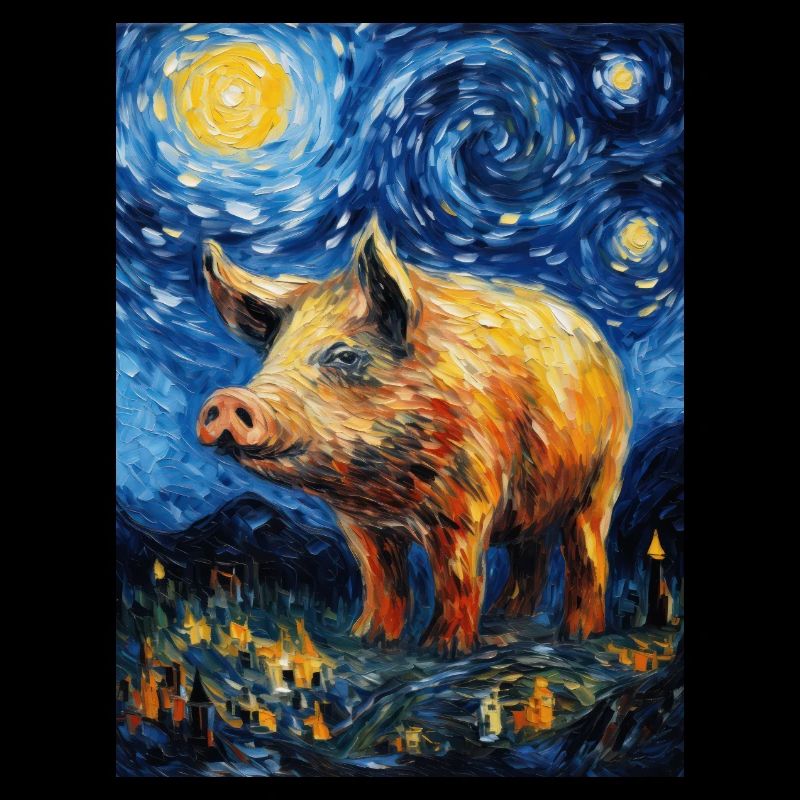 Wild Boar, Van Gogh, Starry Night Style