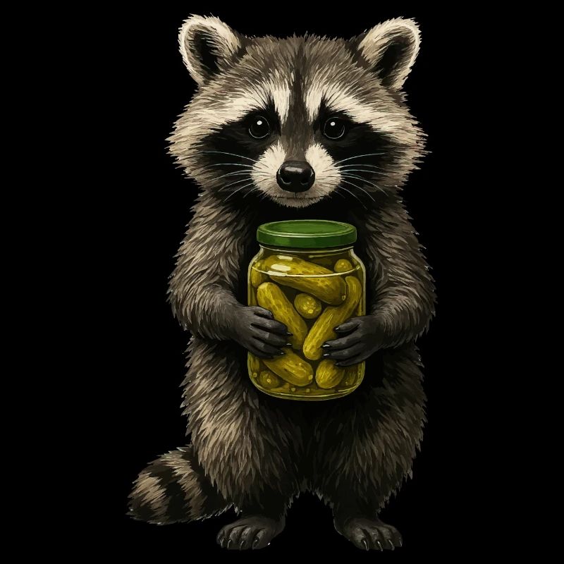 Niedlicher Waschbär mit Gurkenglas Tier Müll Panda