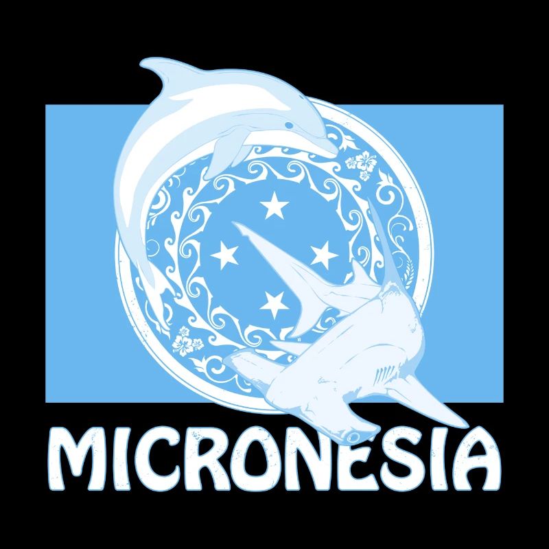 Drapeau de micronésie avec dauphin et requin-marteau