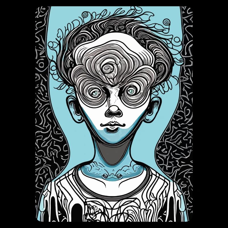 Mysterious and Crazy Kid Face with Black and Blue