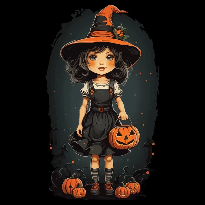 Halloween Witch Vintage Retro with Pumpkins