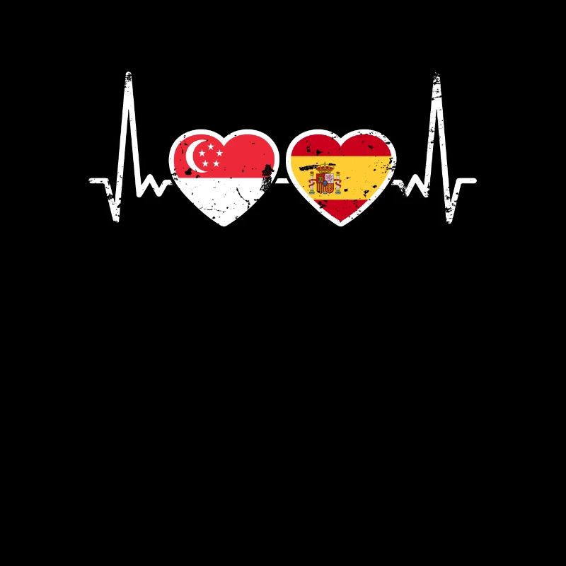 Singapour Espagne Vintage Heartbeat drapeau