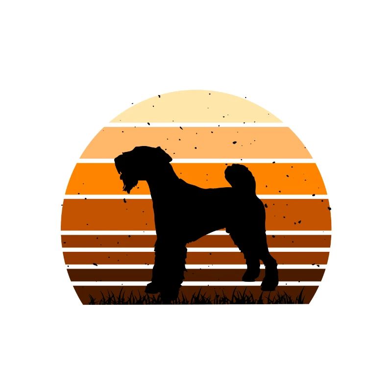 Airedale Terrier Dog Lover Silhouette Retro Sunset