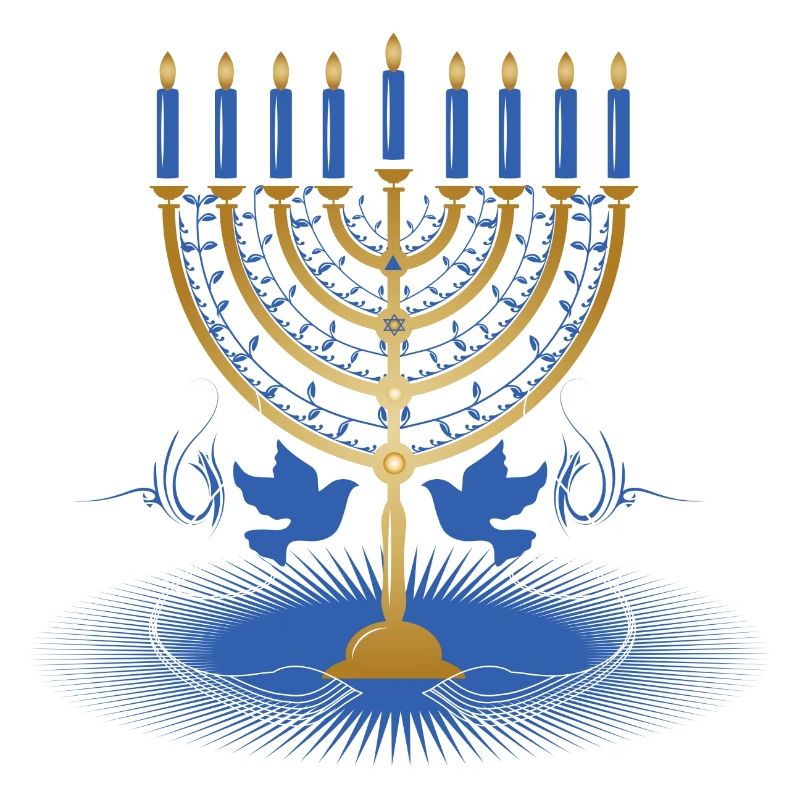 gold-colored Hanukkah candlestick with two doves