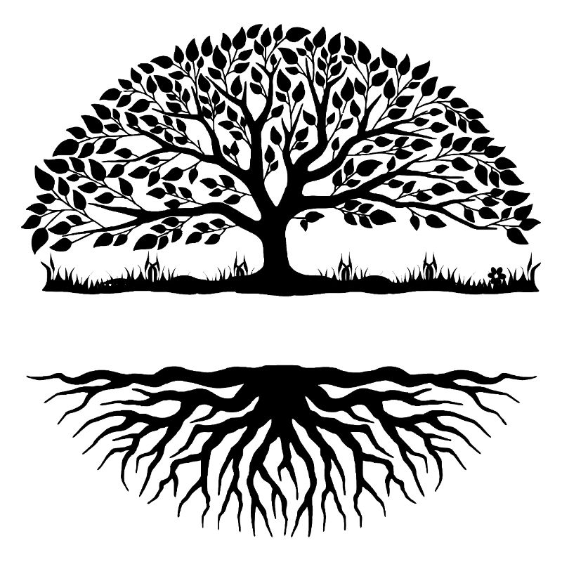 Shade Tree with Text Space and Roots – Grow &