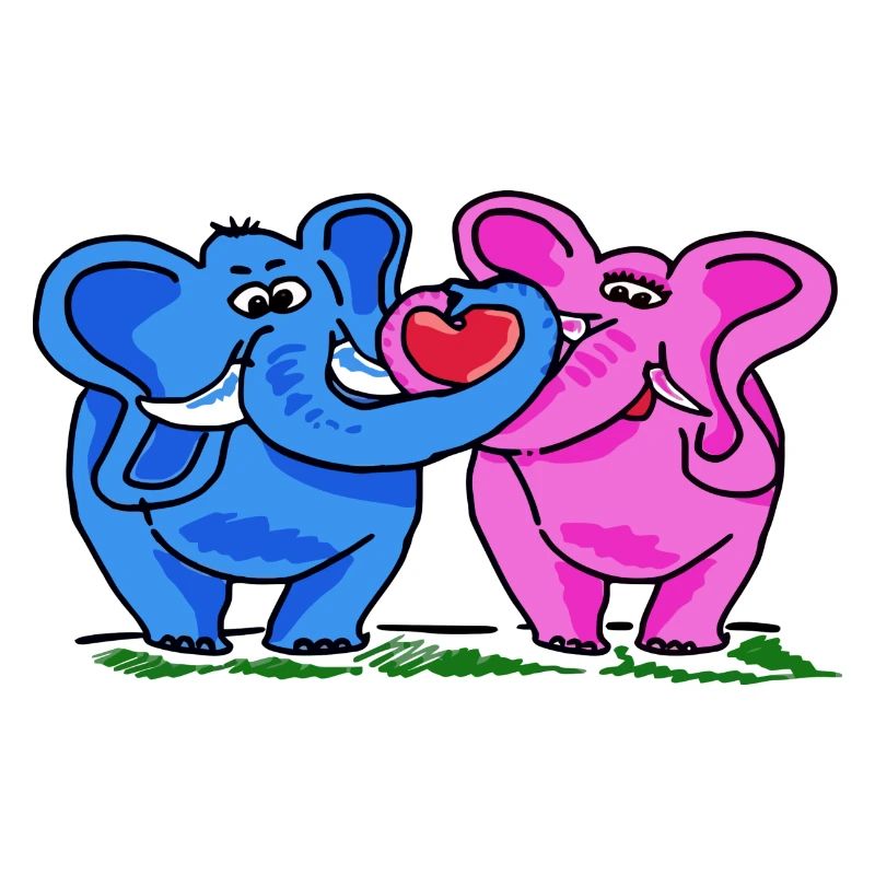 2 éléphants drôles d'amour doux dans le style comique