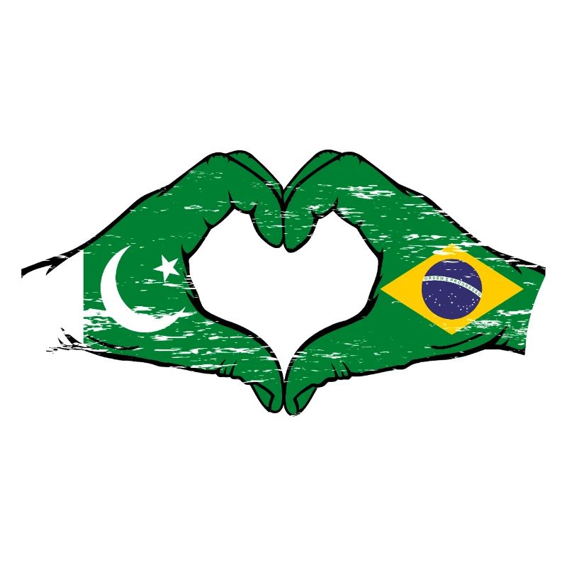 Pakistan Brésil drapeau mains forme de coeur utilisé