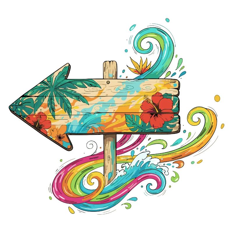 Flèche tropicale en bois avec vagues de couleur
