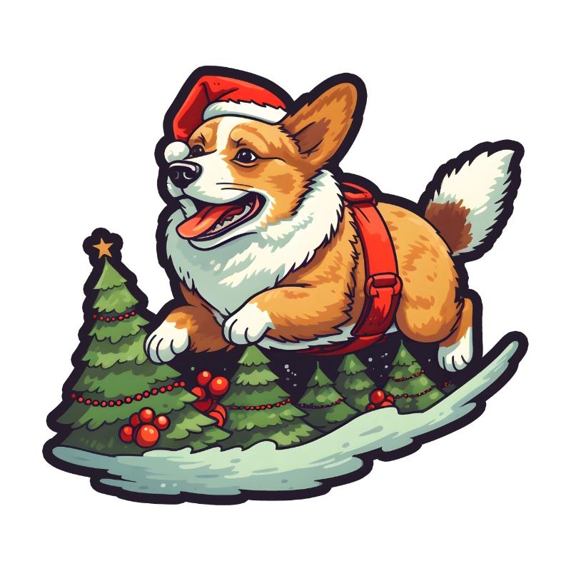 Weihnachten Happy Corgi im Kiefernwald