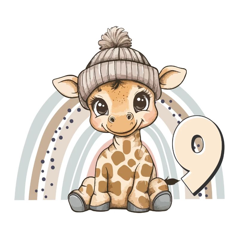 9. Geburtstag Giraffe Regenbogen Süß Niedlich
