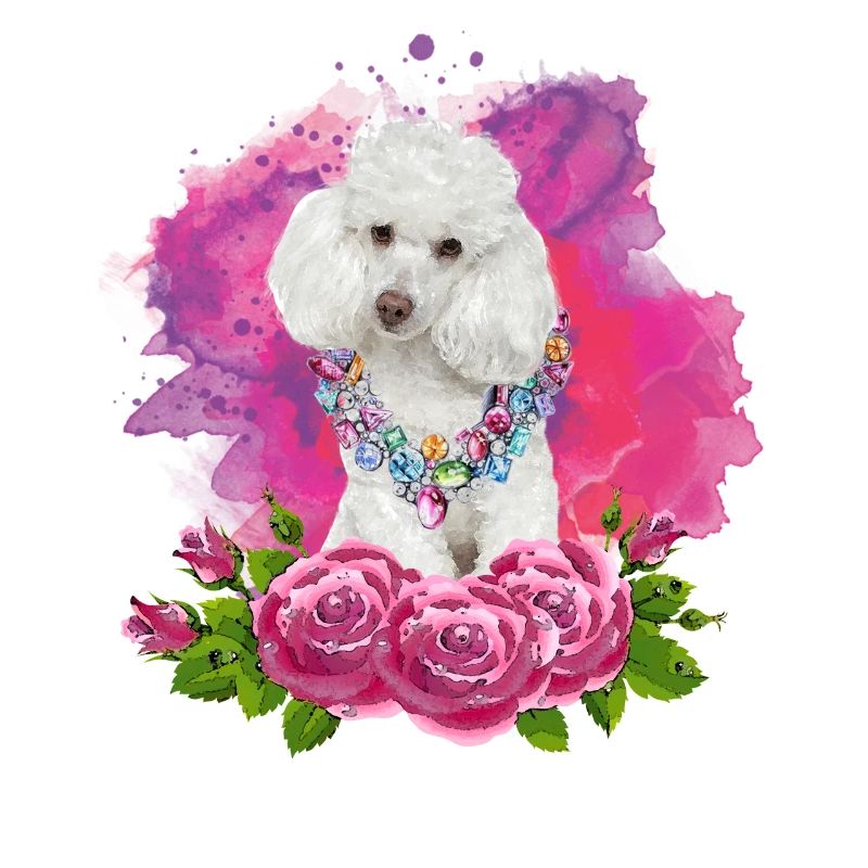 Caniche aquarelle avec des fleurs