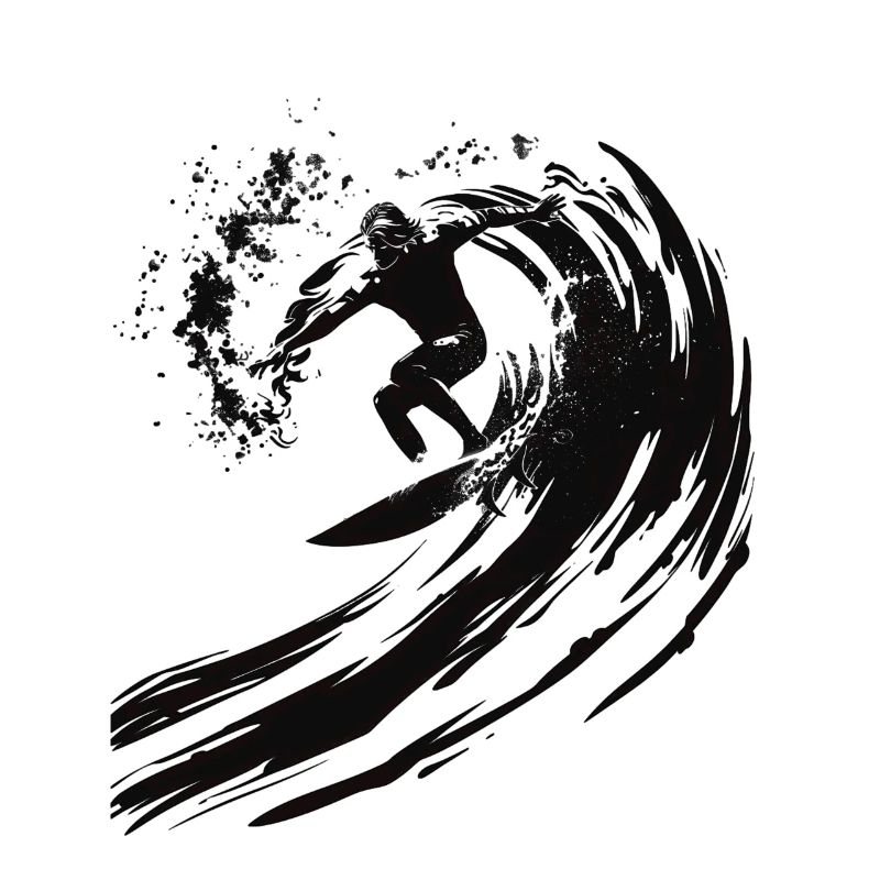 Surfer riding a huge wave in a 2