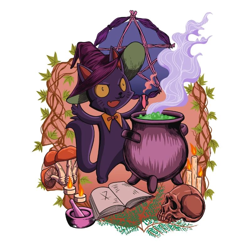 Witchcore - au chaudron se tient le chat sorcier