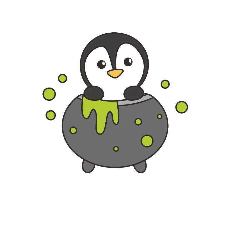 Pingouin Joyeux Halloween Bâton de Chaudron de Sorcière