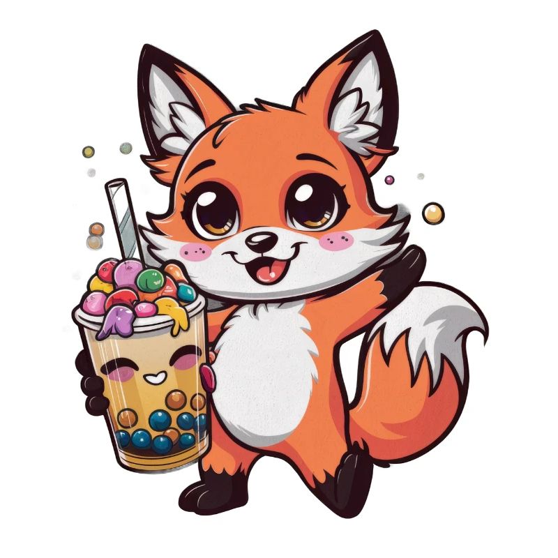 Kawaii Fuchs mit Bubble Tea