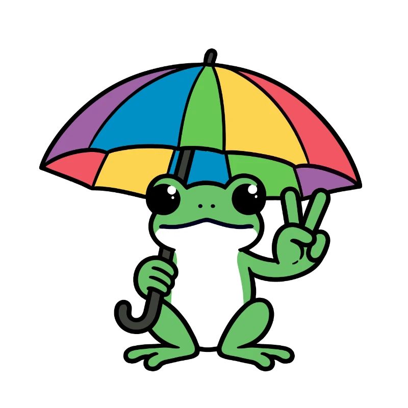 Comic Quak Peace Frog Rainbow Umbrella