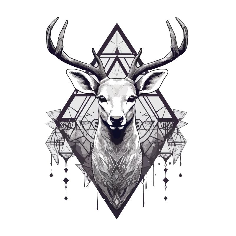 cerf noir et blanc style boho