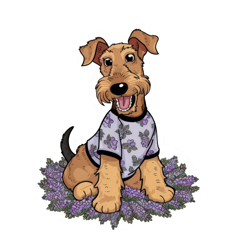 Mignon Airedale Terrier avec lilas