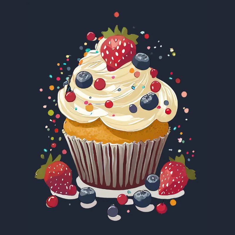 Cupcake oder Muffin mit Creme und Beeren