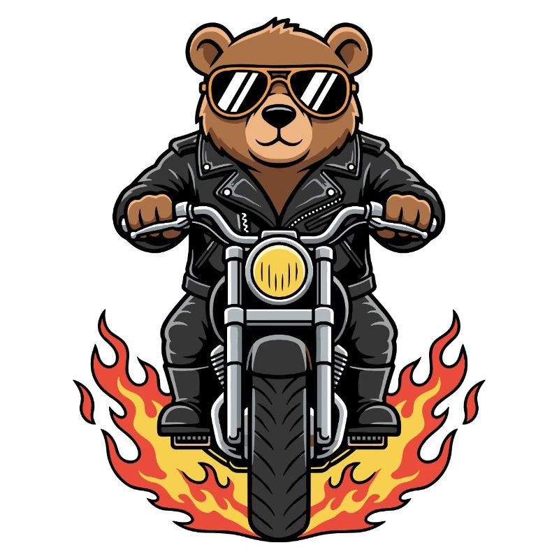 Cool Biker Bear Motorcycle Flames