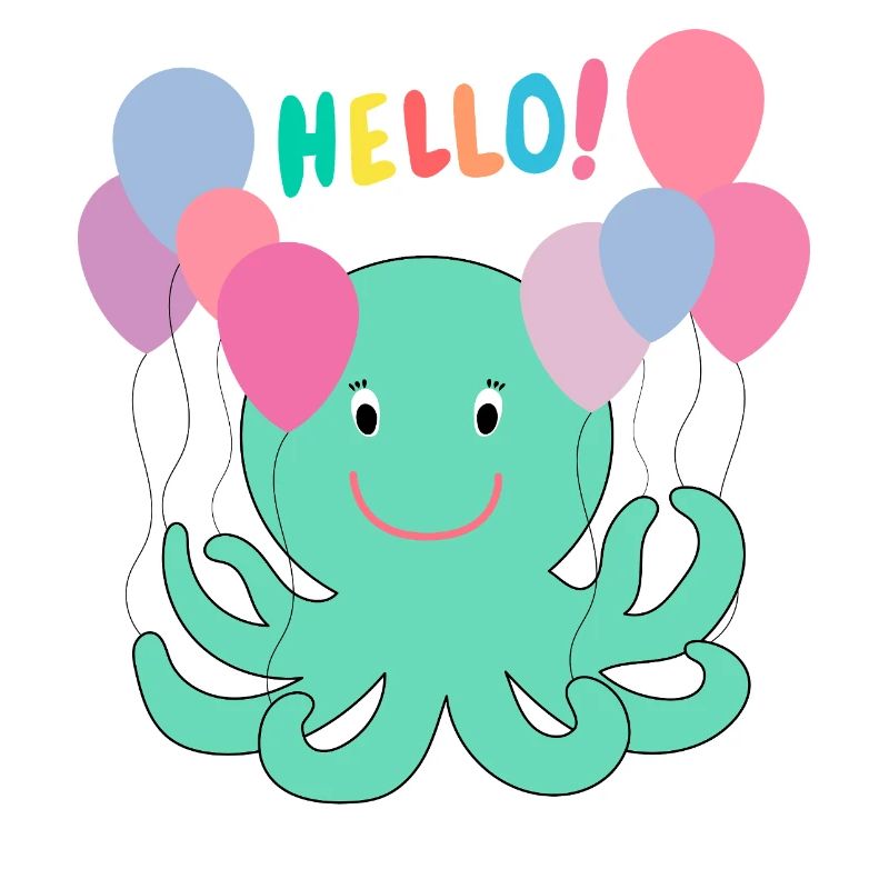 Octopus With Balloons Says Hello - Sea Fun
