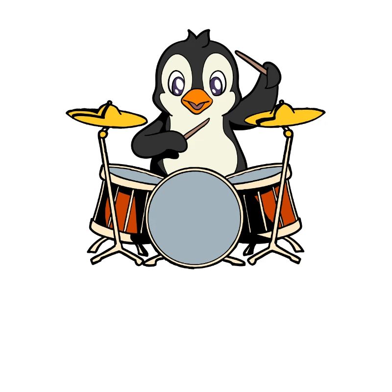 Comic Pinguin spielt Schlagzeug