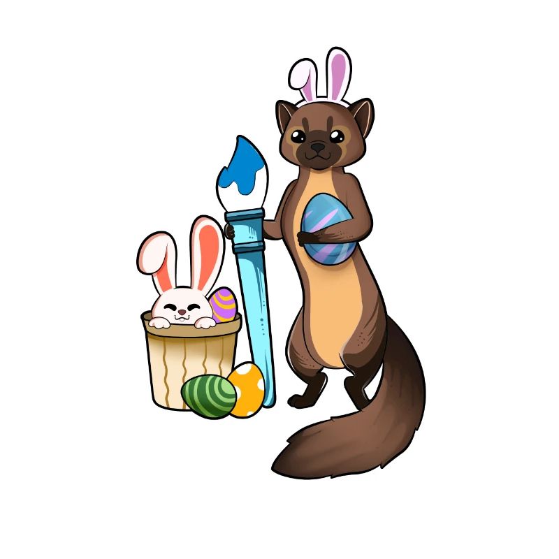 Cute ferret paints Easter eggs