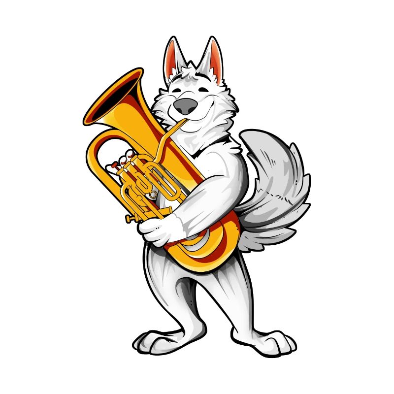 Cartoon wolf plays euphonium