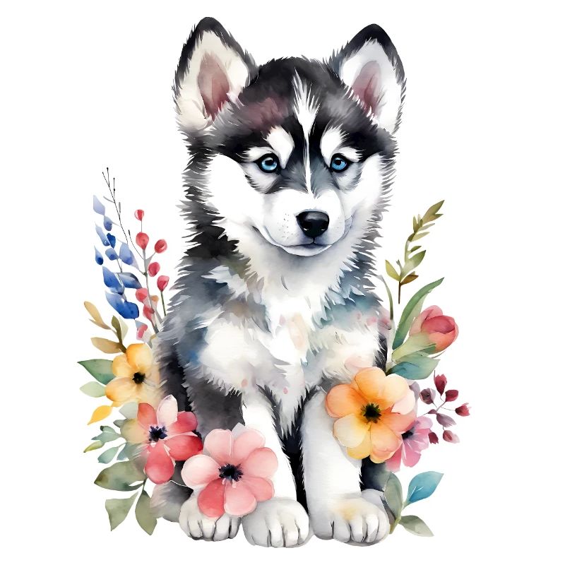 Husky bébé chiot mignon mignon dessin à l’aquarelle