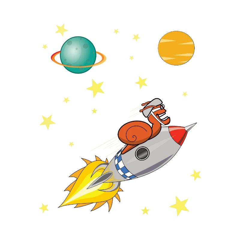 Escargot avec fusée voyageant dans l'espace