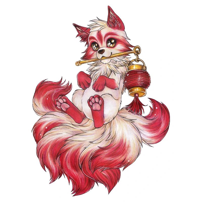 Kitsune with Lantern Japanese Fox Ghost