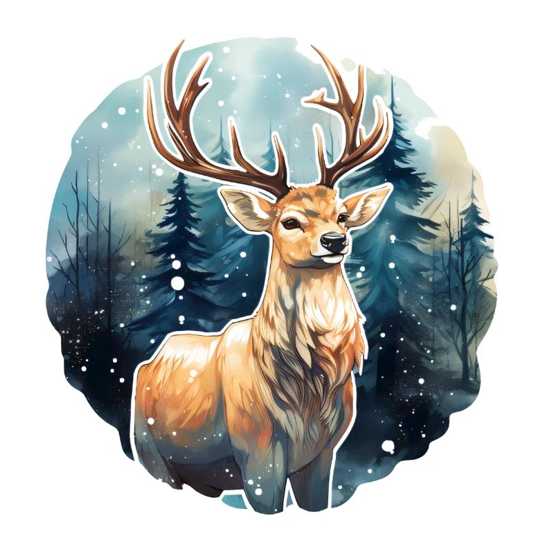 Cerf dans la forêt enneigée