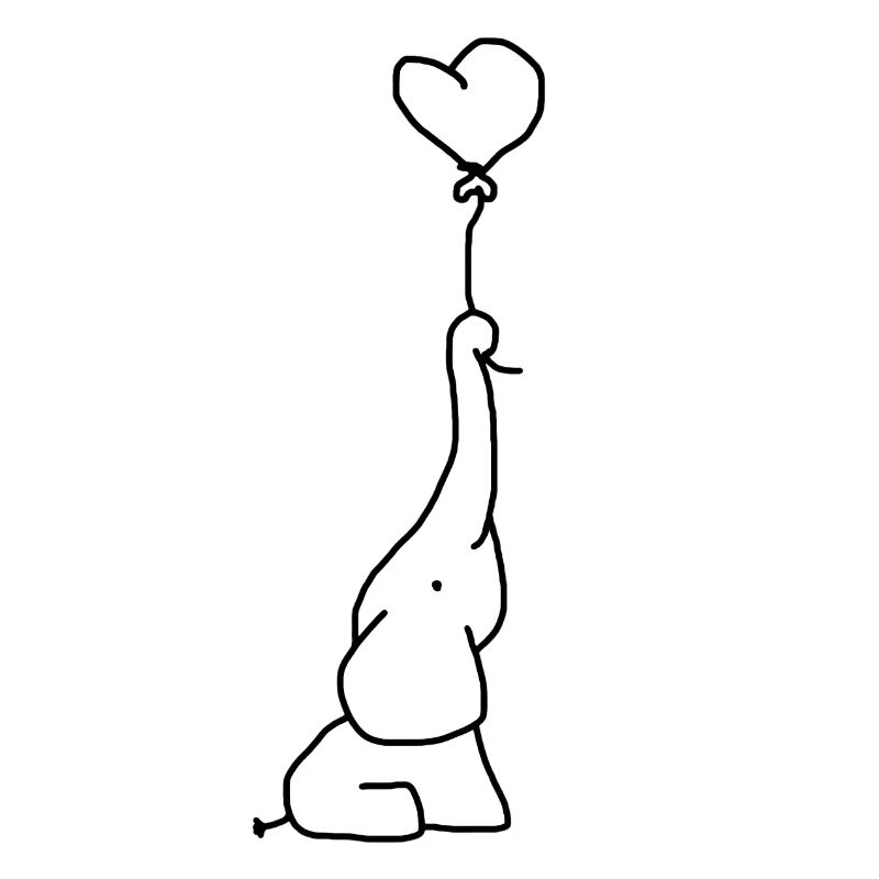 Elefant mit Herzluftballon