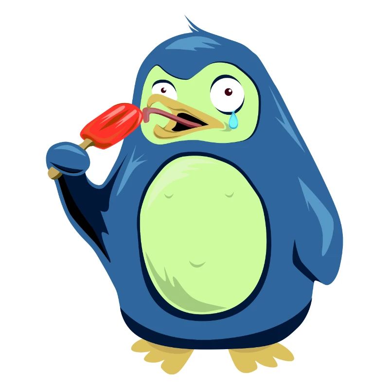 Frozen Penguin eats ice cream