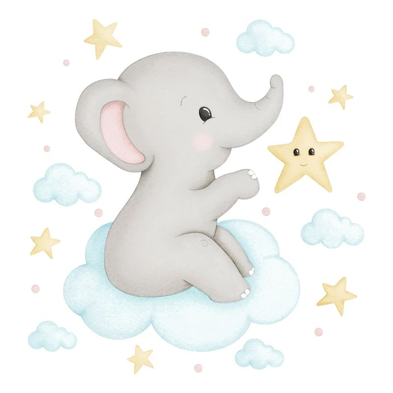 süßer Elefant auf Wolke mit Sternen