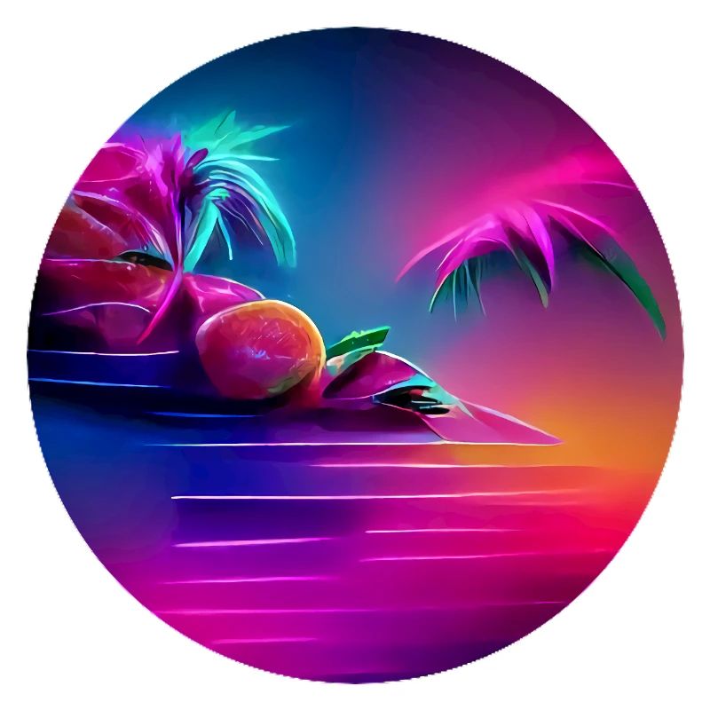 Synthwave illustration with palm trees silhouettes