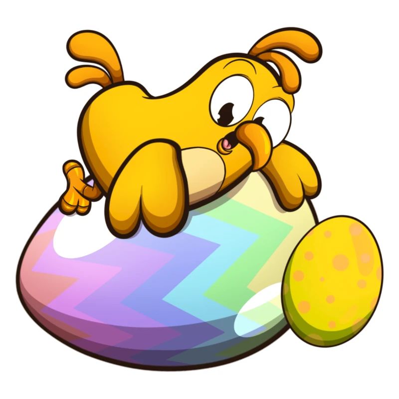 Cute Little Easter Chick With Easter Eggs