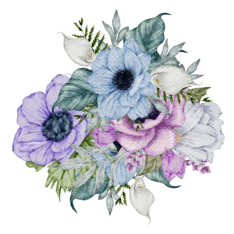 Fleurs aquarelles bleus