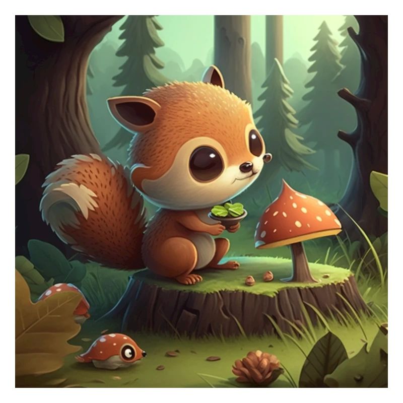 Cute squirrel eats in nature