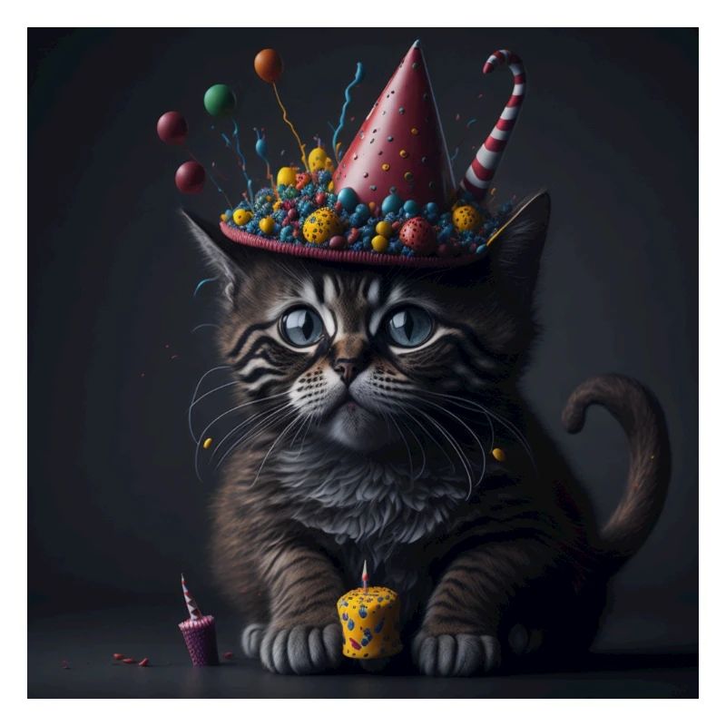 Katze mit Geburtstagshut