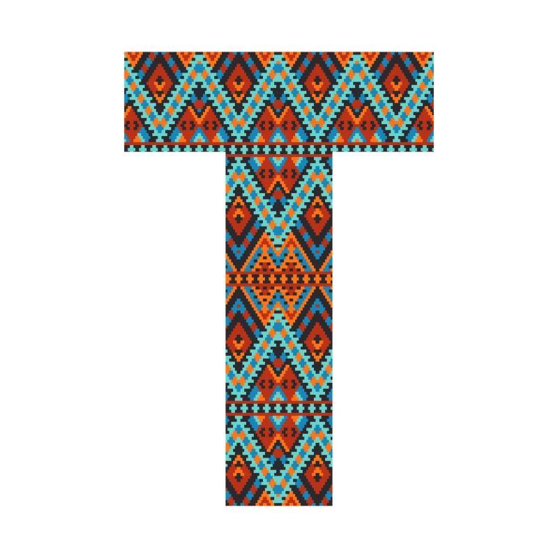 Buchstabe T-Boho-Design, buntes Monogramm