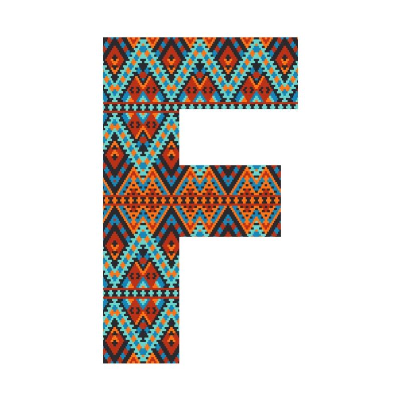 Buchstabe F - Boho-Design, buntes Monogramm