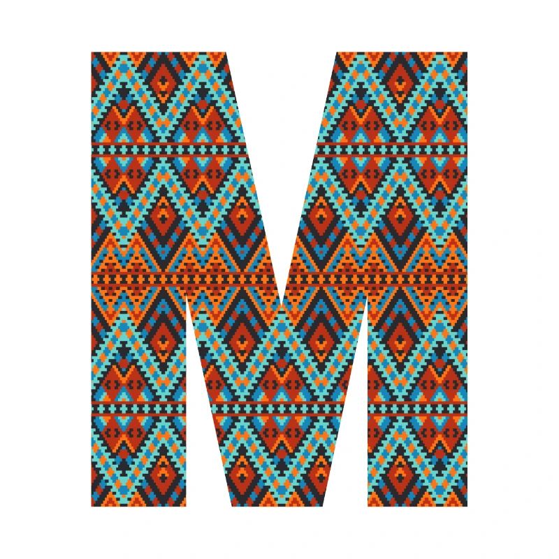 Lettre M- design boho, monogramme coloré