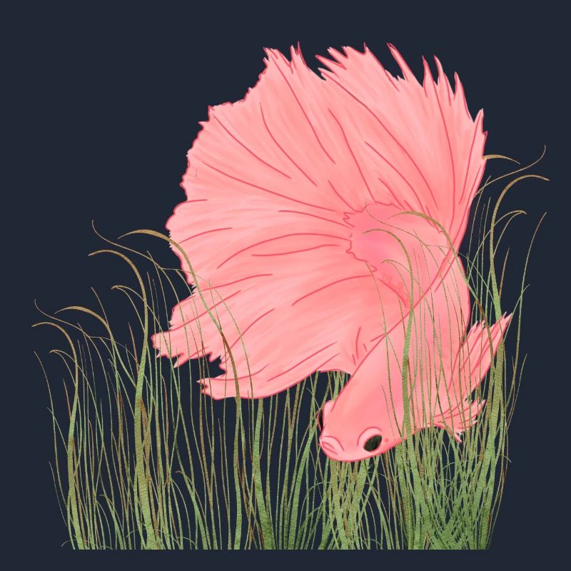 Betta Splendense Halfmoon Left Deep Pink