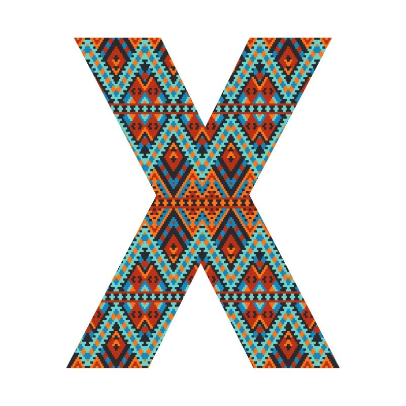 Buchstabe X- Boho-Design, buntes Monogramm