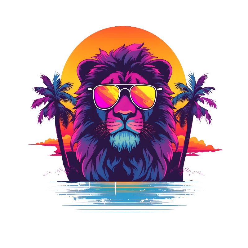 Synthwave Lion Sunset