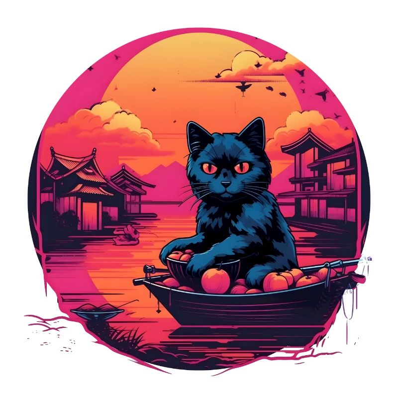 Synthwave black Cat
