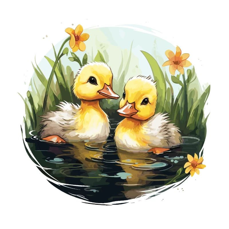 Deux mignons bébés canards dans l’étang