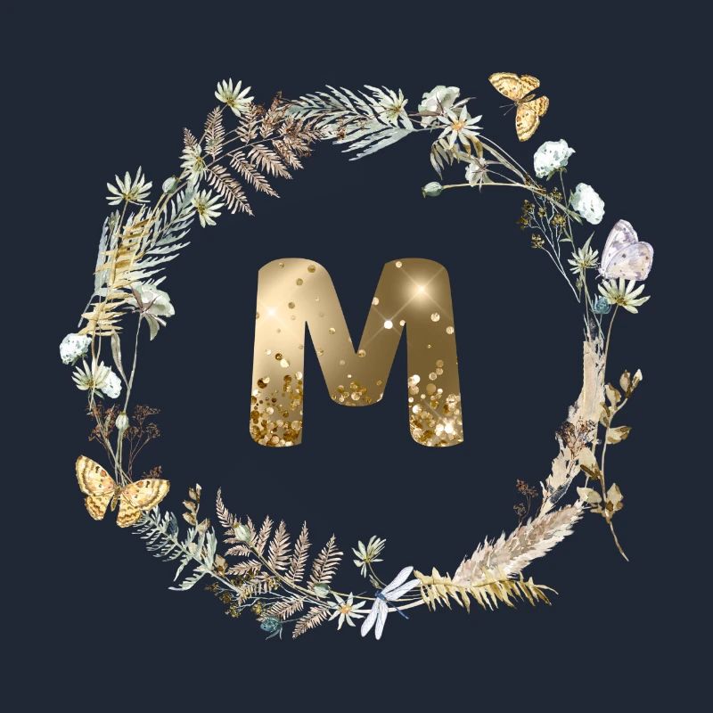M Monogram Glitter Boho Wreath
