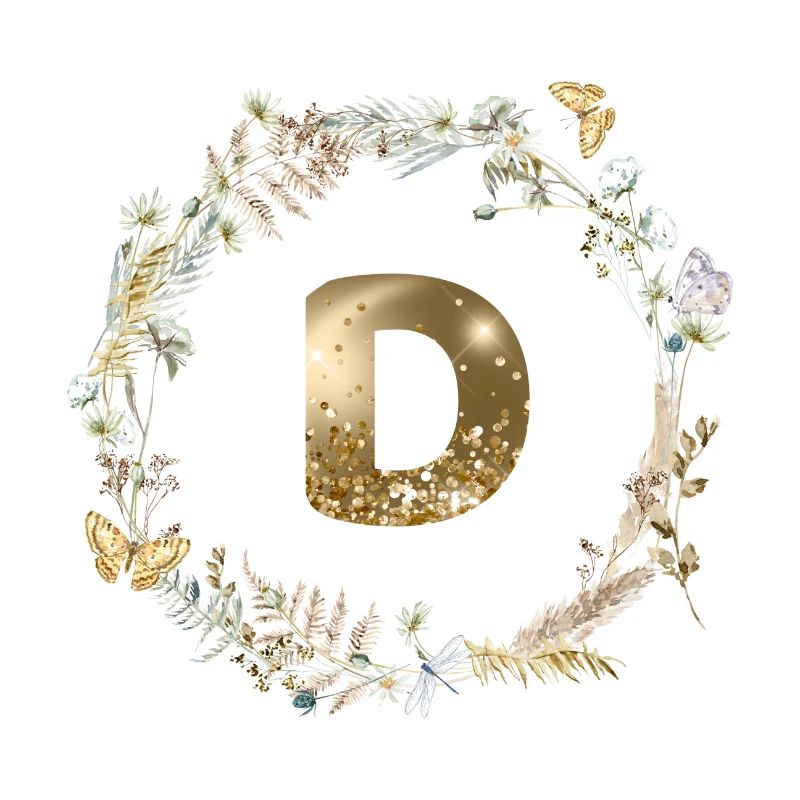 D Monogram Glitter Boho Wreath
